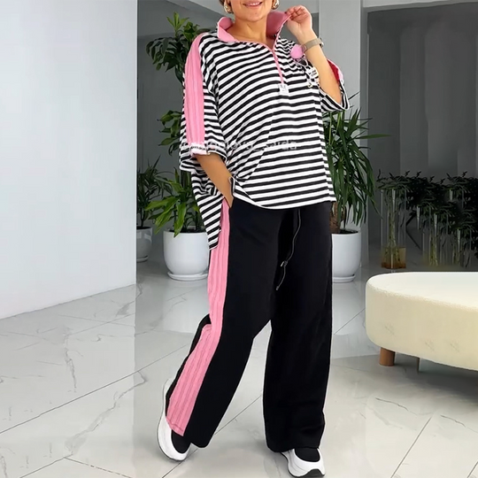 😍Completo due pezzi con top e pantaloni a righe alla moda da donna