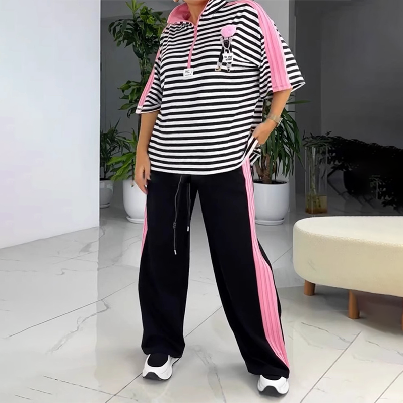 😍Completo due pezzi con top e pantaloni a righe alla moda da donna