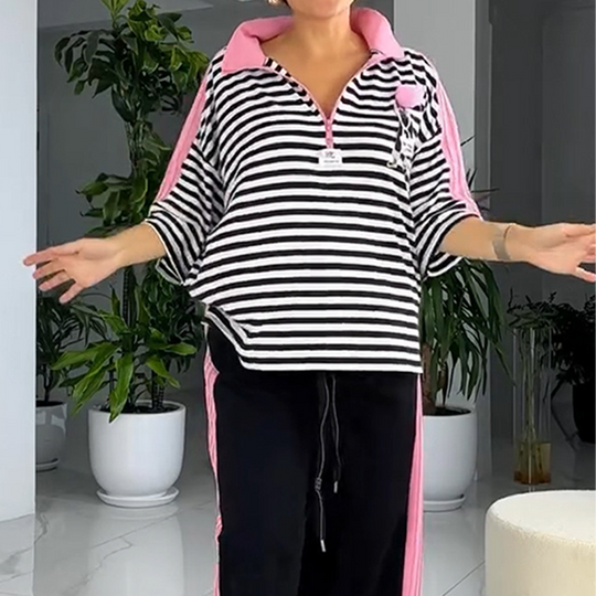 😍Completo due pezzi con top e pantaloni a righe alla moda da donna