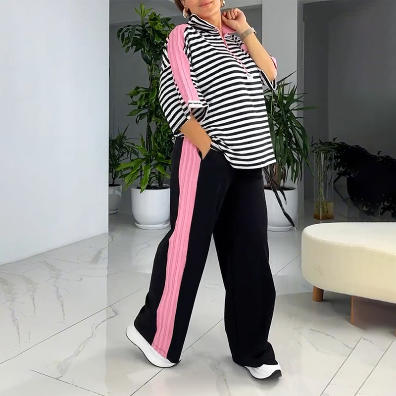 😍Completo due pezzi con top e pantaloni a righe alla moda da donna