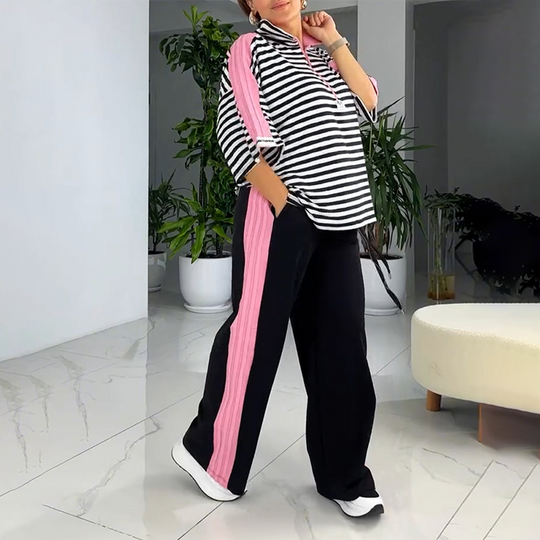 😍Completo due pezzi con top e pantaloni a righe alla moda da donna
