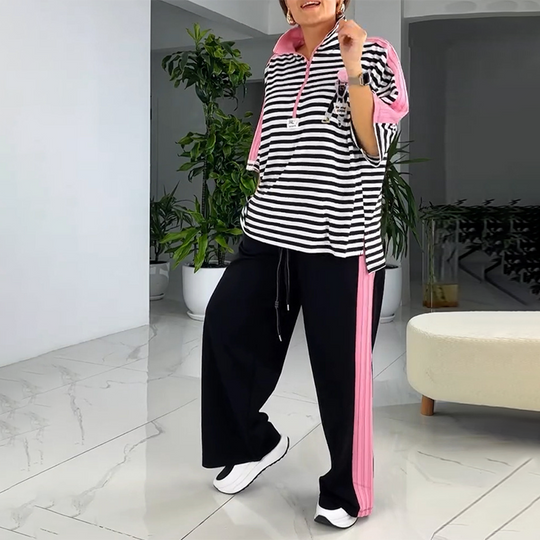 😍Completo due pezzi con top e pantaloni a righe alla moda da donna