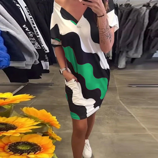 🎉🛍️ Noutăți de vară🥻Rochie de damă cu mânecă scurtă și decolteu în V