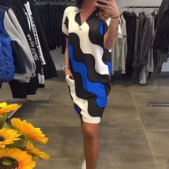 🎉🛍️ Noutăți de vară🥻Rochie de damă cu mânecă scurtă și decolteu în V