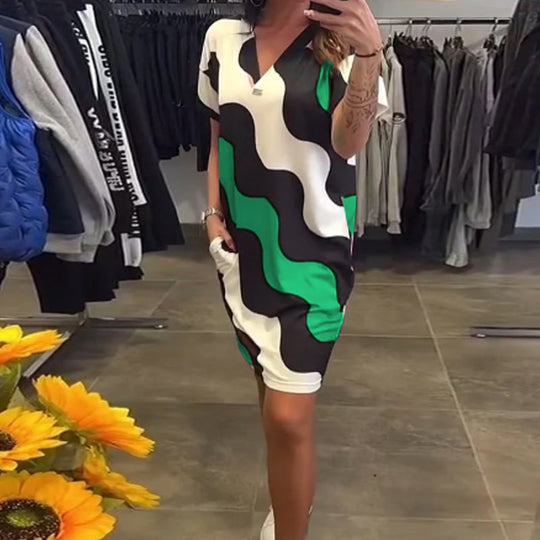 🎉🛍️ Noutăți de vară🥻Rochie de damă cu mânecă scurtă și decolteu în V