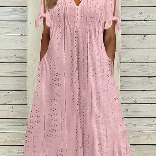 Women's Elegant V-Neck Hollow-Out Solid Dress