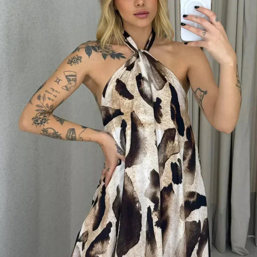 ⏳Time-limited Special⏰Women's Printed Halter Neck Maxi Dress