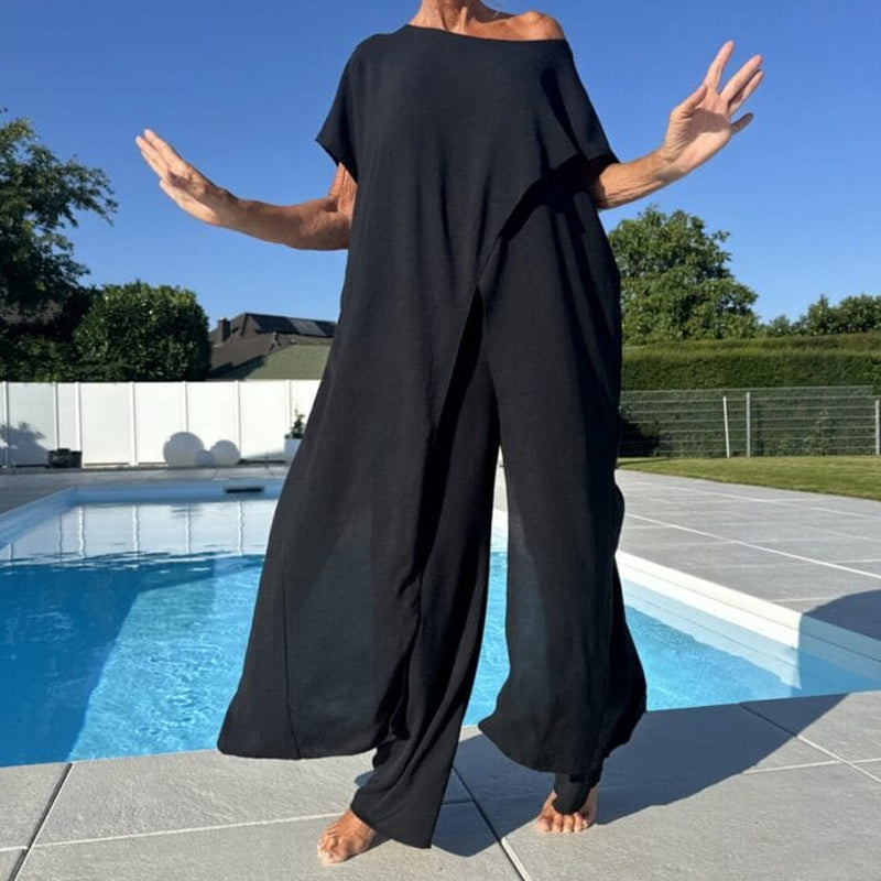 🌸Tijdelijke aanbieding 50% KORTING🌷Set van effen off-shoulder top en broek👗