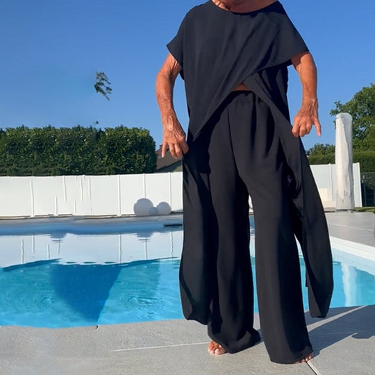 🌸Tijdelijke aanbieding 50% KORTING🌷Set van effen off-shoulder top en broek👗