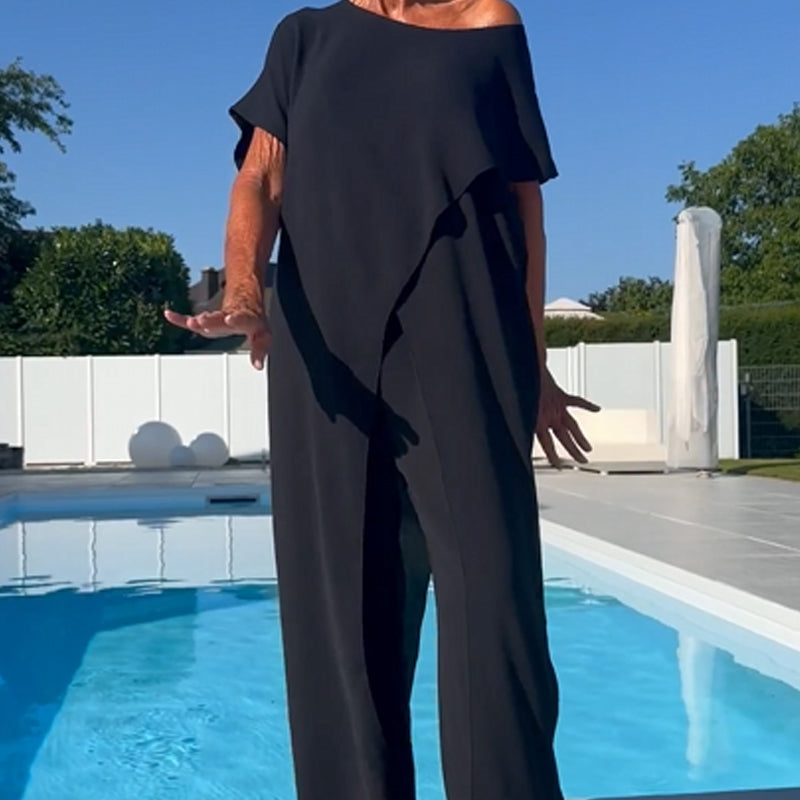 🌸Tijdelijke aanbieding 50% KORTING🌷Set van effen off-shoulder top en broek👗