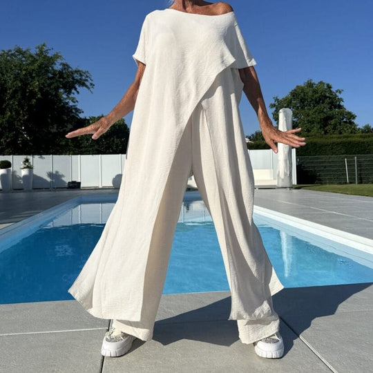 🌸Tijdelijke aanbieding 50% KORTING🌷Set van effen off-shoulder top en broek👗