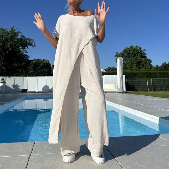 🌸Tijdelijke aanbieding 50% KORTING🌷Set van effen off-shoulder top en broek👗