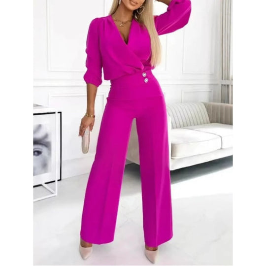 🌸Ny ankomst 50% RABATT💖 Dammode V-ringad topp och byxor