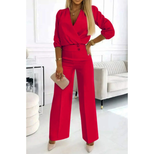 🌸Ny ankomst 50% RABATT💖 Dammode V-ringad topp och byxor