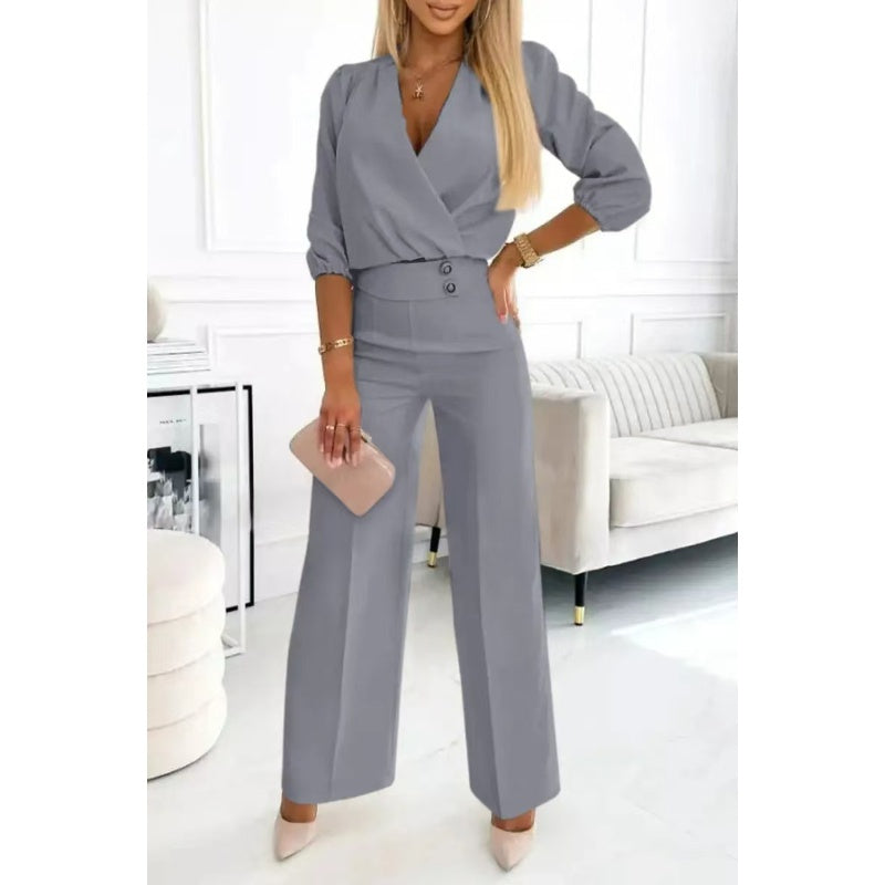 🌸Ny ankomst 50% RABATT💖 Dammode V-ringad topp och byxor