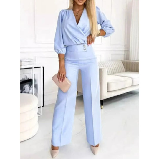 🌸Ny ankomst 50% RABATT💖 Dammode V-ringad topp och byxor