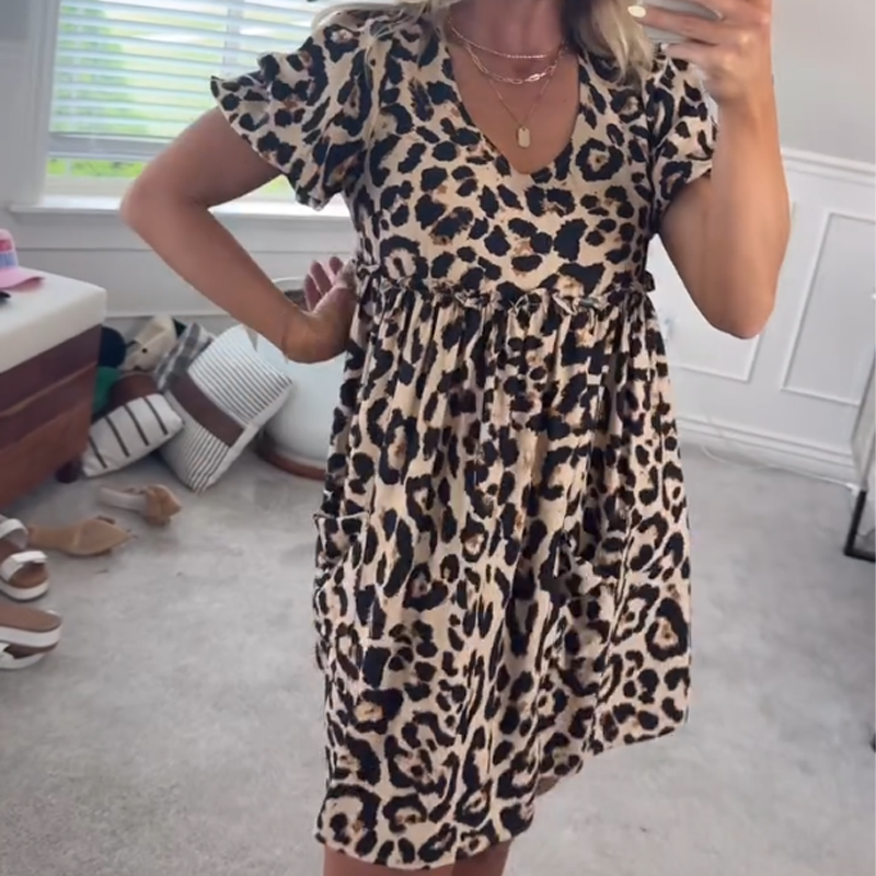 ⏳Časově omezený speciál⏰Dámské ležérní minišaty s leopardím potiskem👗