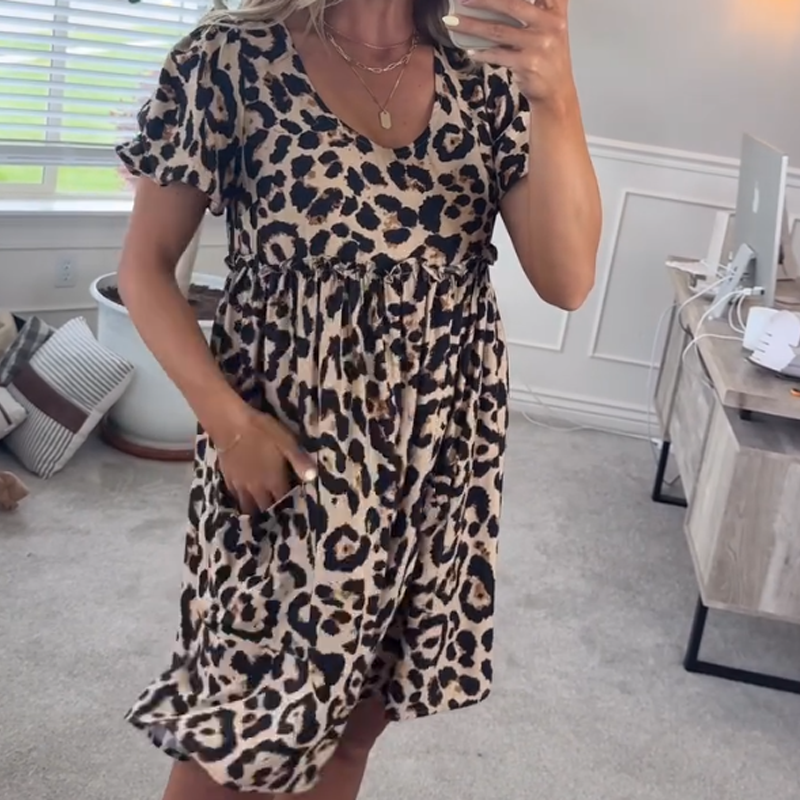 ⏳Časově omezený speciál⏰Dámské ležérní minišaty s leopardím potiskem👗