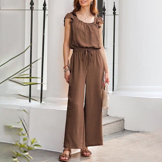 🎉Sista dagens erbjudande 50 % rabatt💃Enfärgad veckad jumpsuit med fyrkantig halsringning för kvinnor