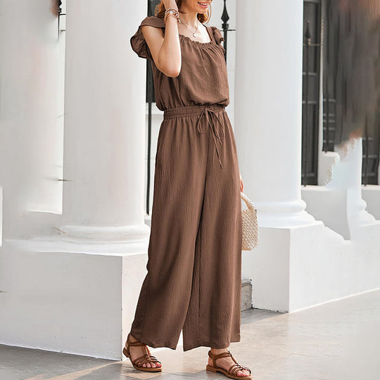 🎉Sista dagens erbjudande 50 % rabatt💃Enfärgad veckad jumpsuit med fyrkantig halsringning för kvinnor