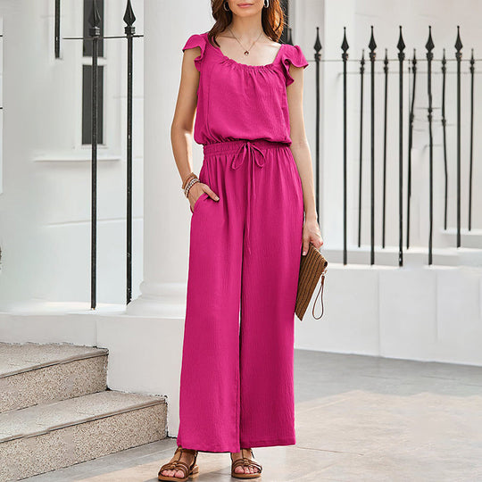 🎉Sista dagens erbjudande 50 % rabatt💃Enfärgad veckad jumpsuit med fyrkantig halsringning för kvinnor