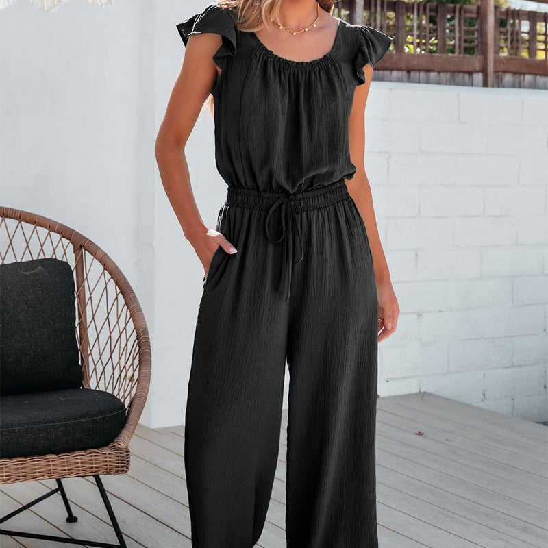 🎉Sista dagens erbjudande 50 % rabatt💃Enfärgad veckad jumpsuit med fyrkantig halsringning för kvinnor