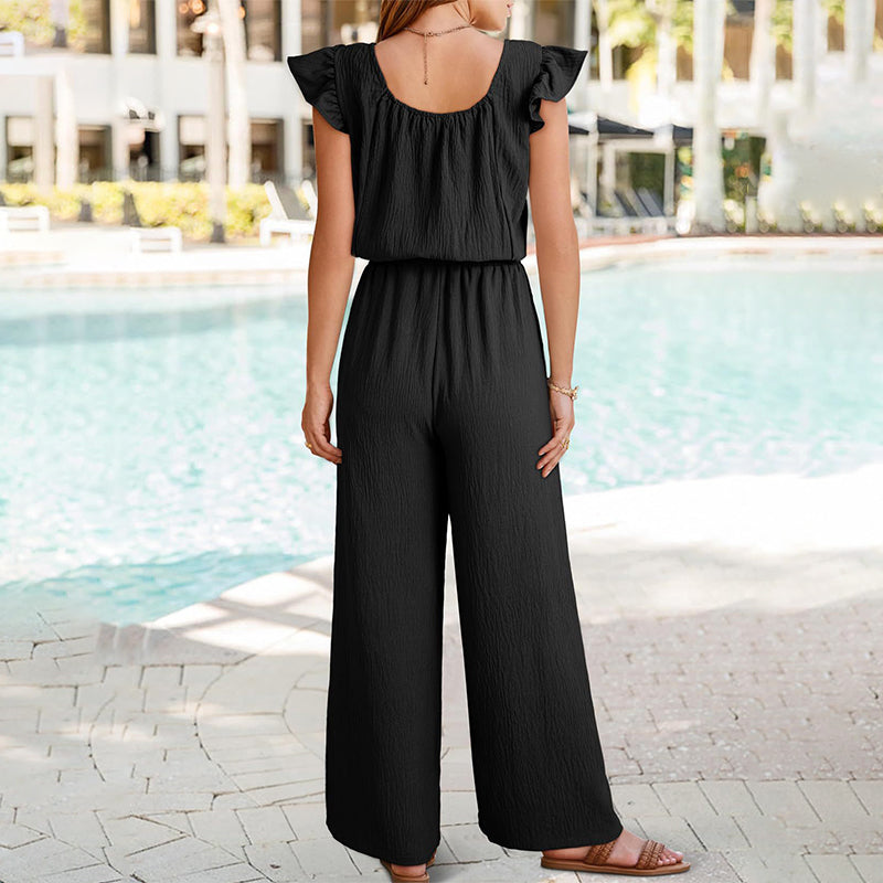 🎉Sista dagens erbjudande 50 % rabatt💃Enfärgad veckad jumpsuit med fyrkantig halsringning för kvinnor