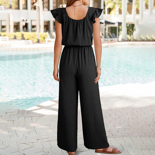 🎉Sista dagens erbjudande 50 % rabatt💃Enfärgad veckad jumpsuit med fyrkantig halsringning för kvinnor