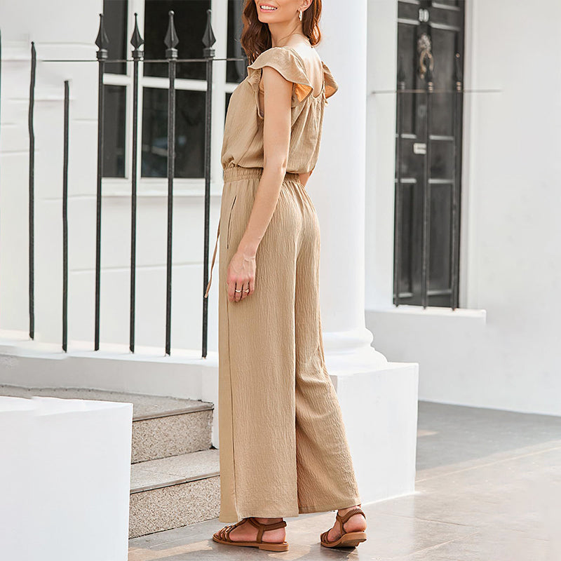 🎉Sista dagens erbjudande 50 % rabatt💃Enfärgad veckad jumpsuit med fyrkantig halsringning för kvinnor
