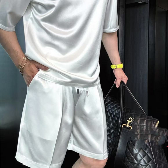 ⏳50% OFF🔥High Quality Men's Mercerized Cotton Casual Solid Color Top and Shorts Two-Piece Set【Loose fit, suitable for all occasions】