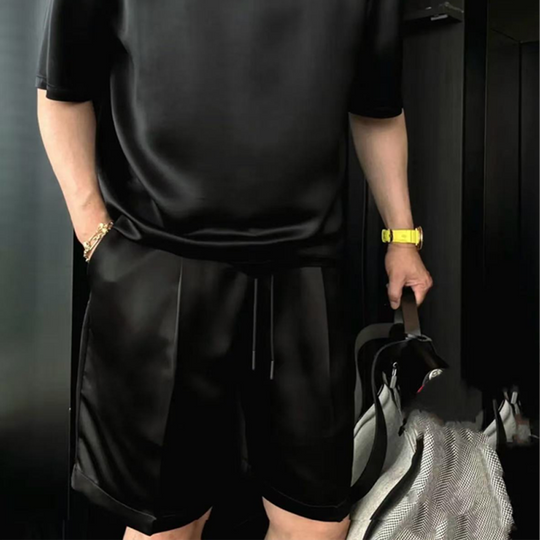 ⏳50% OFF🔥High Quality Men's Mercerized Cotton Casual Solid Color Top and Shorts Two-Piece Set【Loose fit, suitable for all occasions】