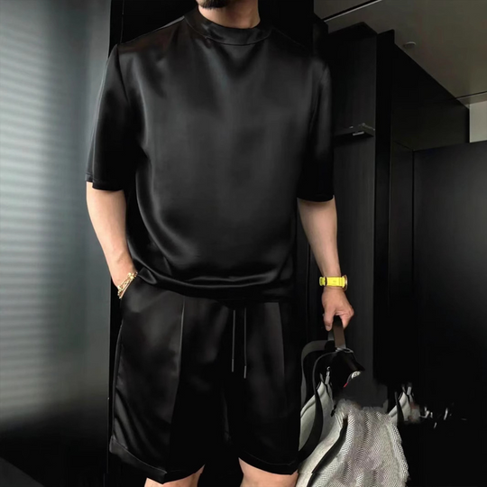 ⏳50% OFF🔥High Quality Men's Mercerized Cotton Casual Solid Color Top and Shorts Two-Piece Set【Loose fit, suitable for all occasions】