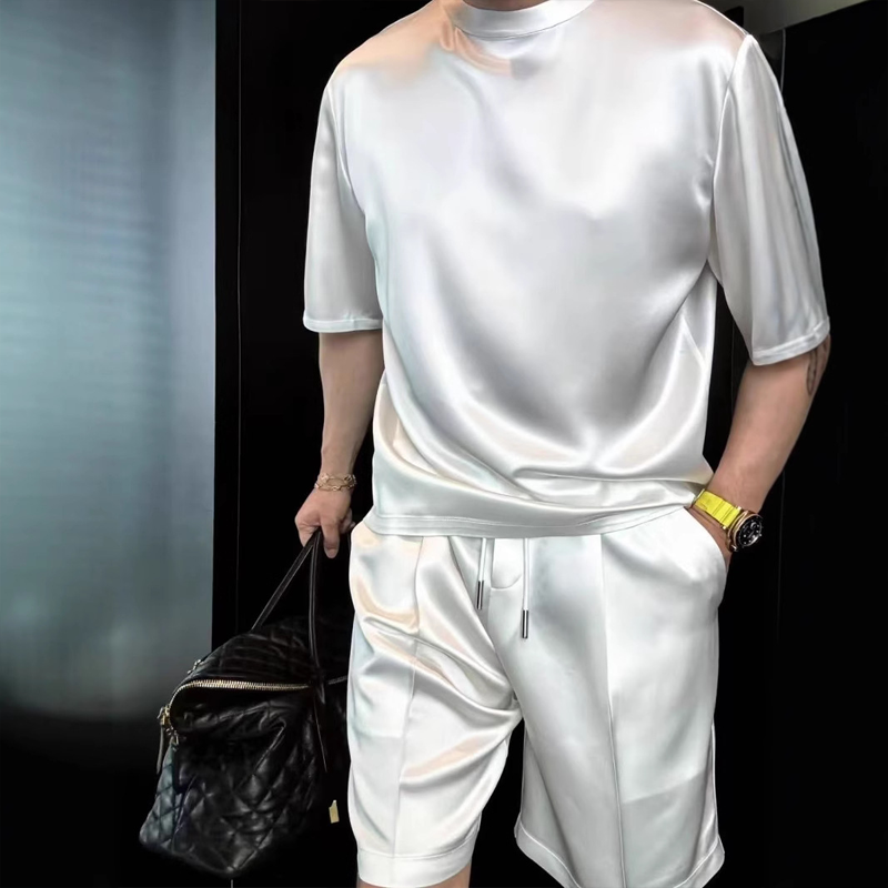 ⏳50% OFF🔥High Quality Men's Mercerized Cotton Casual Solid Color Top and Shorts Two-Piece Set【Loose fit, suitable for all occasions】