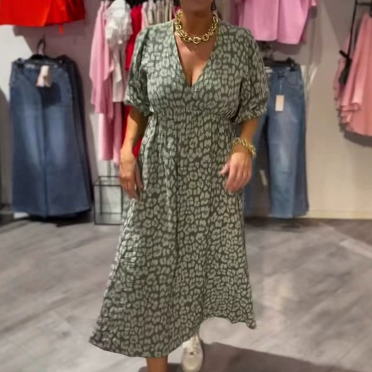 🎨 Women's V-Neck Printed Dress – Brushstrokes of Summer🌺