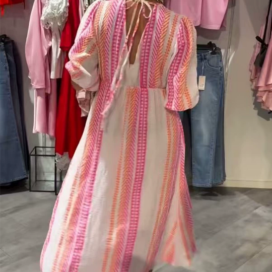 🎨 Women's V-Neck Printed Dress – Brushstrokes of Summer🌺