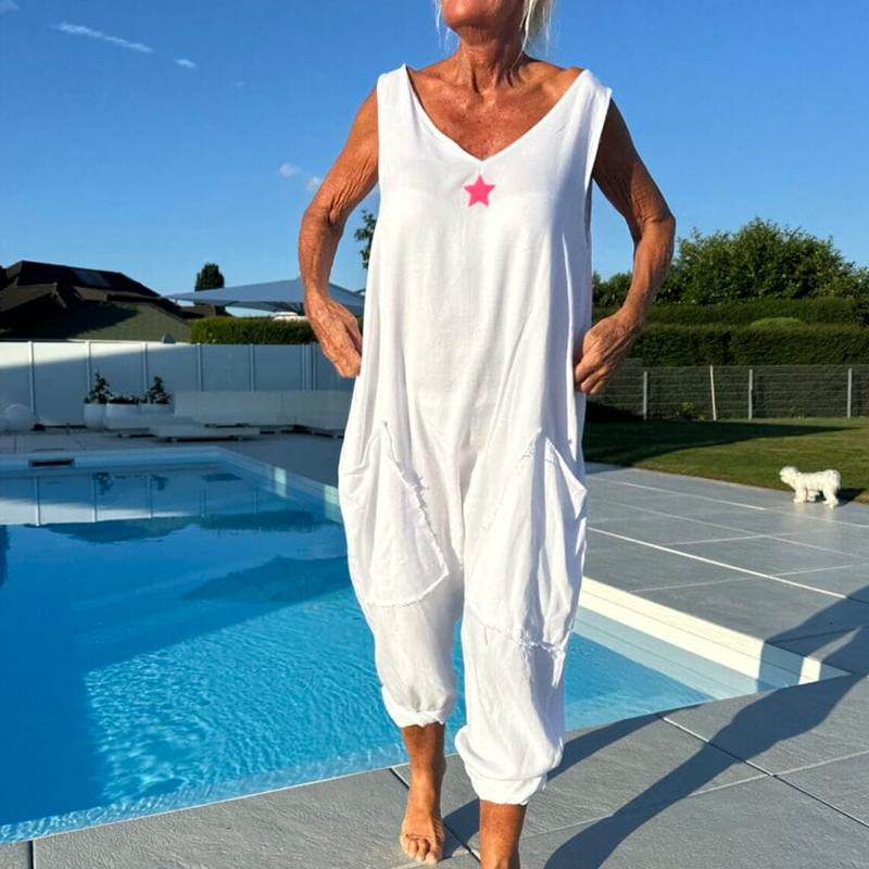 Dames zomer losse v-hals mouwloze jumpsuit