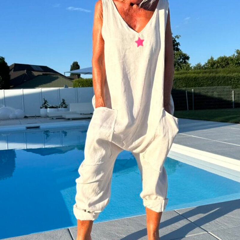 Dames zomer losse v-hals mouwloze jumpsuit