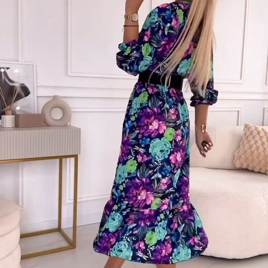 🌸Nový příjezd 💖 Dámské elegantní květinové šaty s výstřihem do V a bočním rozparkem