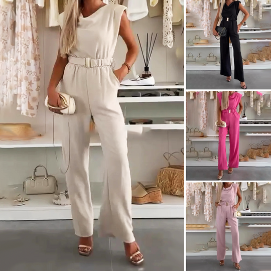 Dames mouwloze gedrapeerde nek jumpsuit