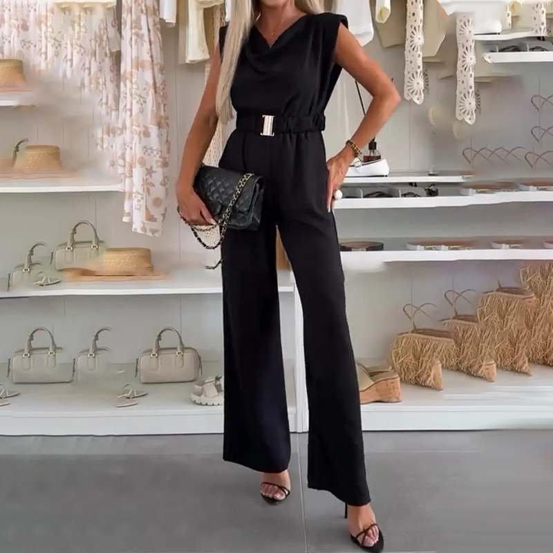 Dames mouwloze gedrapeerde nek jumpsuit