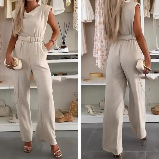 Dames mouwloze gedrapeerde nek jumpsuit