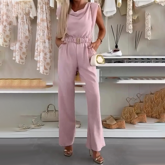 Dames mouwloze gedrapeerde nek jumpsuit