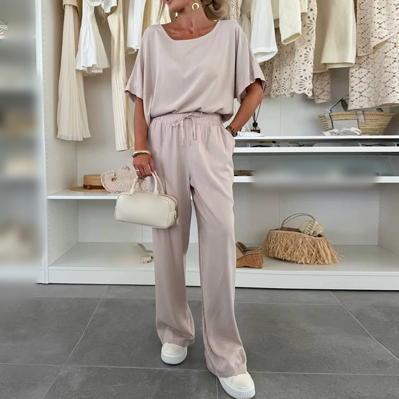 🌸Nový přírůstek 50% SLEVA💖 Dvoudílná sada s jednobarevným topem s krátkým rukávem a kalhotami se stahovací šňůrkou