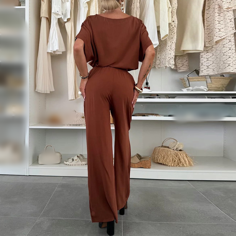🌸Nový přírůstek 50% SLEVA💖 Dvoudílná sada s jednobarevným topem s krátkým rukávem a kalhotami se stahovací šňůrkou