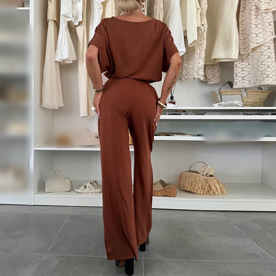 🌸Nový přírůstek 50% SLEVA💖 Dvoudílná sada s jednobarevným topem s krátkým rukávem a kalhotami se stahovací šňůrkou