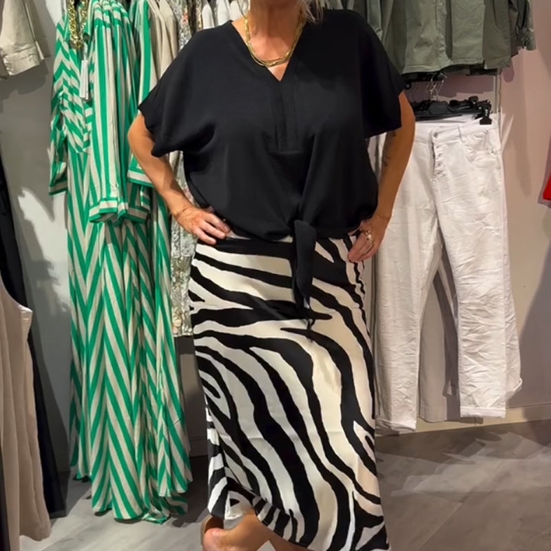 💕What should I wear tomorrow?💕Women's Knot Front Blouse & Midi Skirt Casual Set