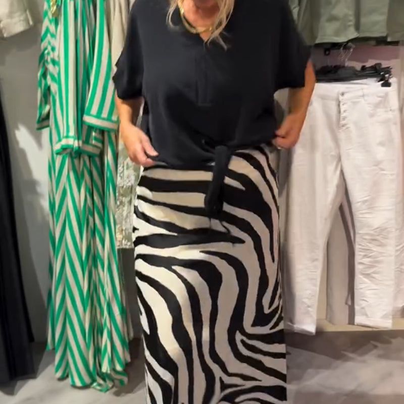 💕What should I wear tomorrow?💕Women's Knot Front Blouse & Midi Skirt Casual Set