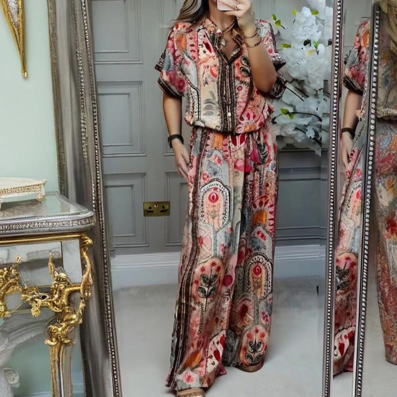 ✨ Stylish 2-Piece Co-ord: Women's Printed Top & Wide Leg Pants 2-Piece Set