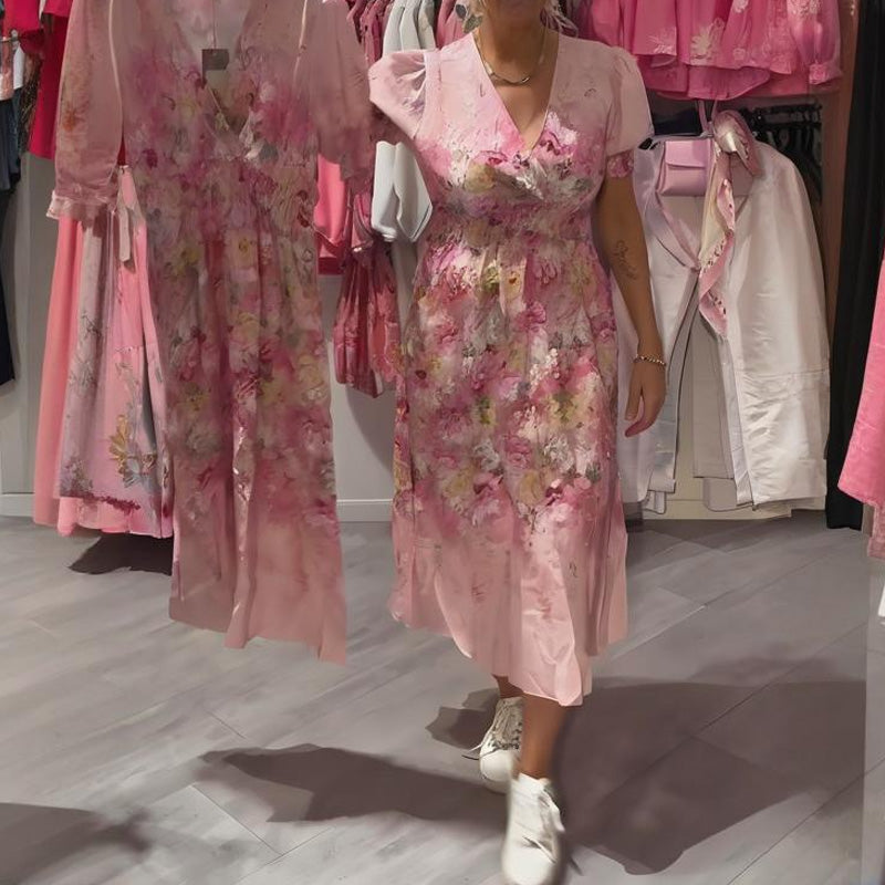 🔥Best Selling🔥Women's Elegant Floral Print V-Neck Long Dress