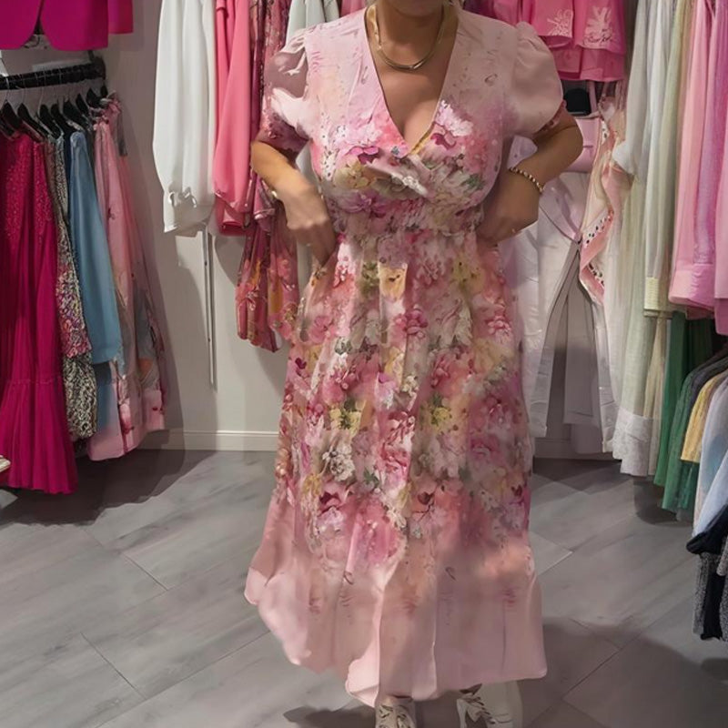 🔥Best Selling🔥Women's Elegant Floral Print V-Neck Long Dress